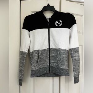 ⭐️EUC - Victorias Secret PINK - Black, White & Gray Zip-Up Hooded Sweatshirt - S